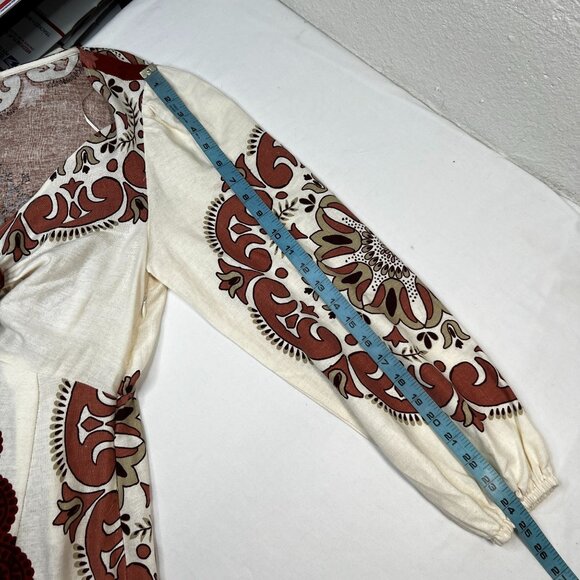 Marfinno Linen Medallion Maxi Dress Long Sleeve Cream Orange Medium - Picture 12 of 16